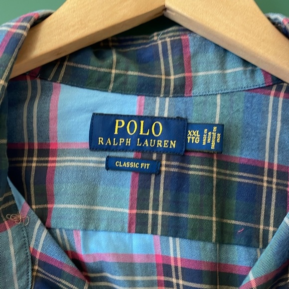 Polo Ralph Lauren Men's XXL Blue Pink Cream Plaid Shirt Classic Preppy Pocket - Picture 3 of 7